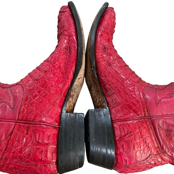 VTG Wild Wild West Red Cayman Fuscus Leather Cowboy Boots Western Snip Toe 7.5 - Picture 8 of 13